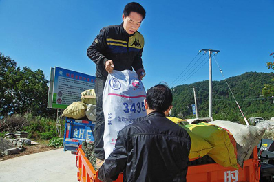 山阳县海螺宫村群众进山采收松塔