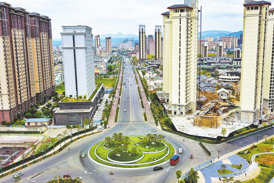 商洛高新区环岛以崭新的姿态呈现在市民面前