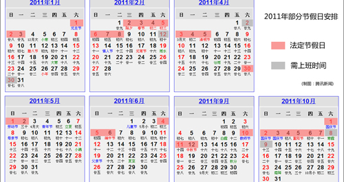 国务院办公厅公布2011年部分节假日安排通知