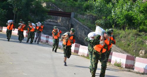 商南试马镇干群举行防汛抢险演练